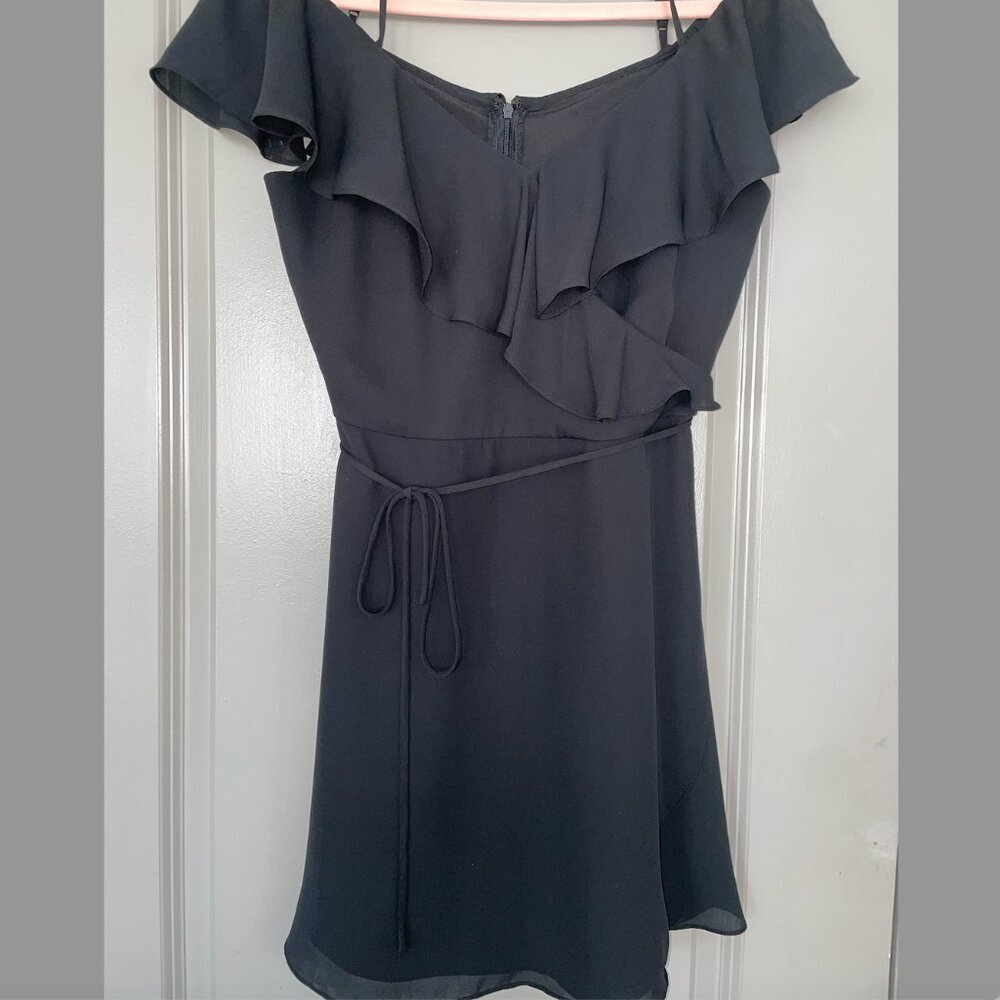 Express off the shoulder Faux Wrap tie Black Mini Dress Size: S